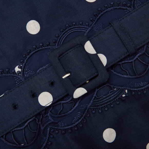 self-portrait Navy Polka Dot Linen Midi Dress Size: US2 - MSRP $690 - NWT - Picture 5 of 8